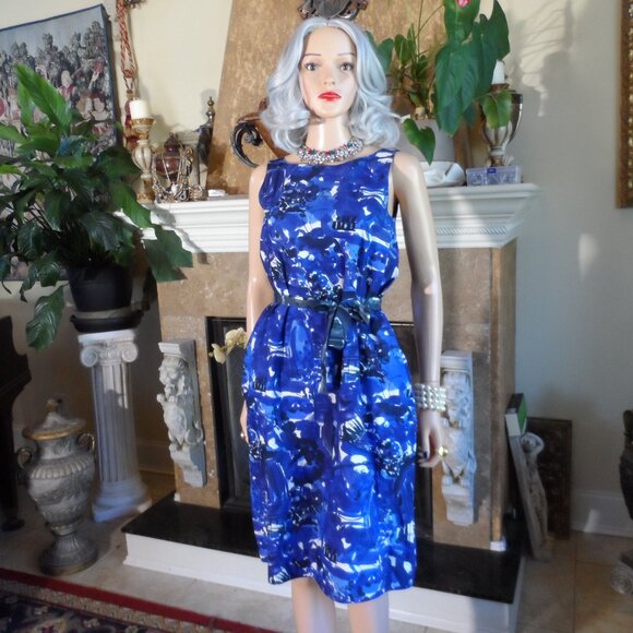 Marni Blue Abstract Print Sleeveless Cotton Dress Size IT 38- US 2 - Picture 2 of 16